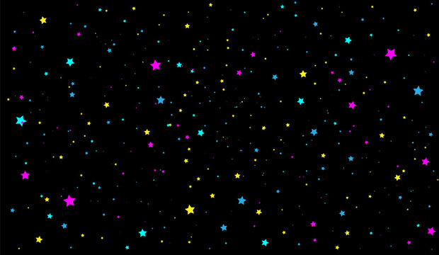 Black vector background with cartoon holographic stars illustration