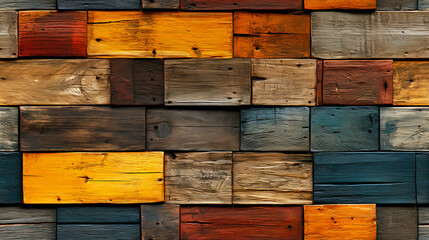 Vintage wood background, old weathered wooden board painted with multicolored paint,seamless background. Generative AI