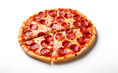 Salami pizza isolated on white background