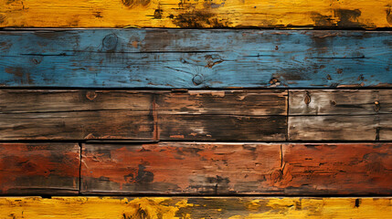 Vintage wood background, old weathered wooden board painted with multicolored paint,seamless background.