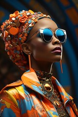 Obraz premium modern dressed black woman with cool sunglasses and a turban