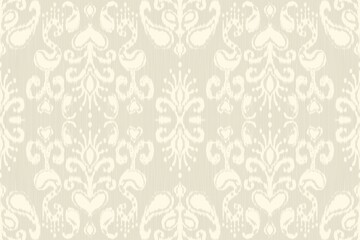 Ikat ethnic floral monochrome pattern. Illustration ikat cream grey watercolor ethnic floral drawing shape seamless pattern. Ikat paisley floral pattern use for textile, home decoration elements. - obrazy, fototapety, plakaty