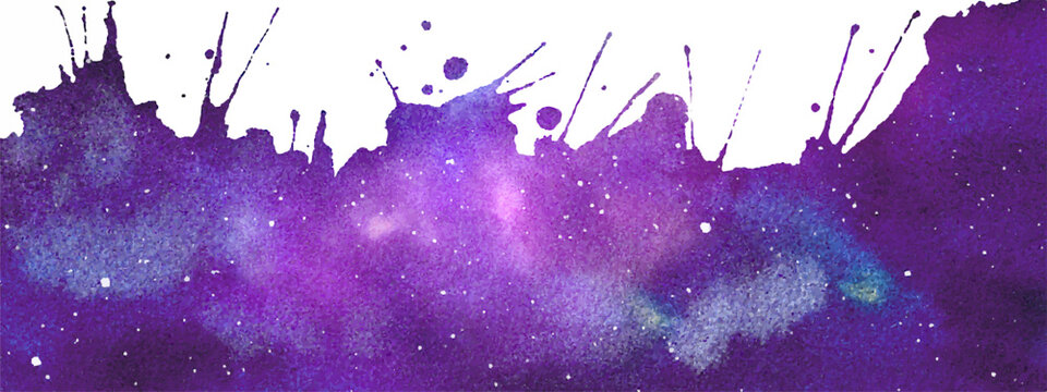 Vector cosmic illustration for border. Beautiful colorful space background. Watercolor Cosmos