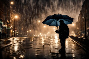 person walking under rain