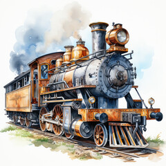 Naklejka premium watercolor Train clipart, Generative Ai