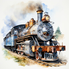 Naklejka premium watercolor Train clipart, Generative Ai