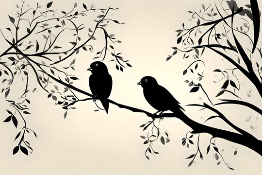 silhouette of birds on a branch