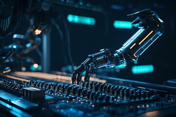 AI-powered robotic arm assembling computer components with precision - obrazy, fototapety, plakaty