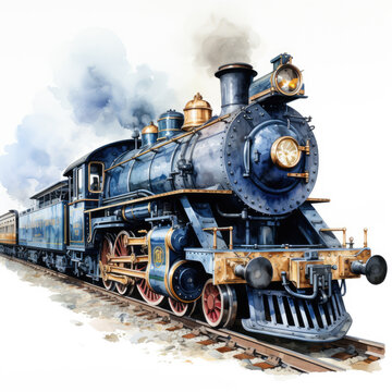 watercolor Train clipart, Generative Ai © creativeproartist