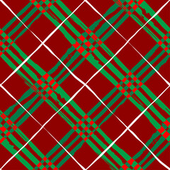 Fototapeta na wymiar Patchwork textile pattern. Seamless plaid design background. Merry Christmas cozy pattern.