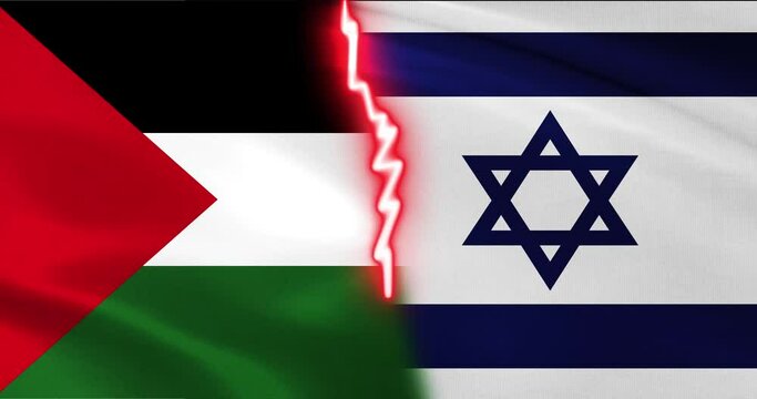 Palestine and Israel conflict. 4K animation.