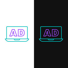 Line Advertising icon isolated on white and black background. Concept of marketing and promotion process. Responsive ads. Social media advertising. Colorful outline concept. Vector