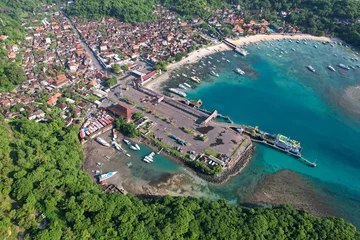 Fotobehang Aerial view of Padangbai on sunny day. Manggis, Bali, Indonesia. © Kirill