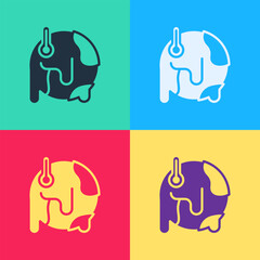 Pop art Planet earth melting to global warming icon isolated on color background. Ecological problems and solutions - thermometer. Vector