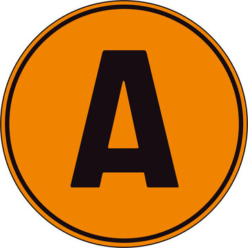 yellow circular sign with the letter A