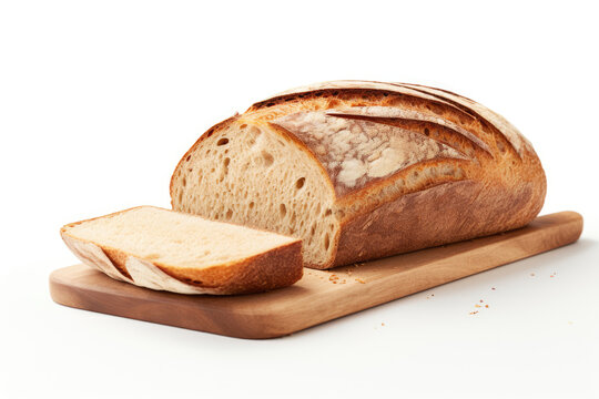 A loaf of bread in a slice on white background