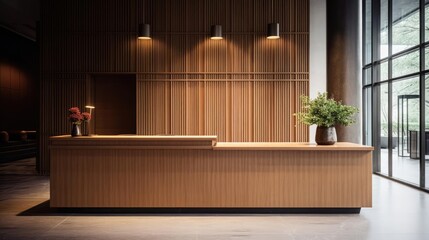 Japanese hotel design reception desk wood 