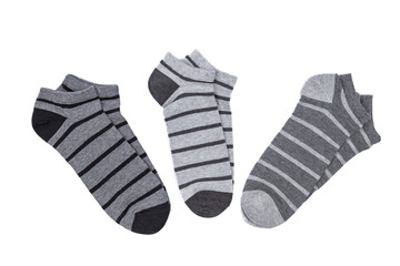 Set of short grayscale socks isolated on white background.