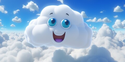 Obraz premium Digital Joy: A Happy Cartoon Cloud Tries to Connect to the Internet, Bringing Cheerful Character and Smiles to the World of Digital Connectivity