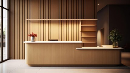 Japanese hotel design reception desk wood 