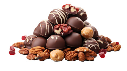 Chocolate candies with nuts isolated on transparent background, image with background removed, created with Generative Ai technology. - obrazy, fototapety, plakaty