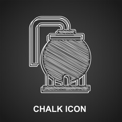 Chalk Oil tank storage icon isolated on black background. Vessel tank for oil and gas industrial. Oil tank technology station. Vector