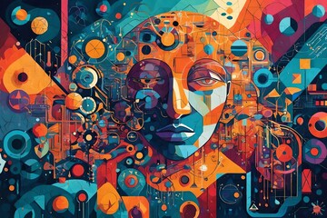 Abstract representation of artificial intelligence, depicted through a symphony of vibrant colors and geometric shapes.