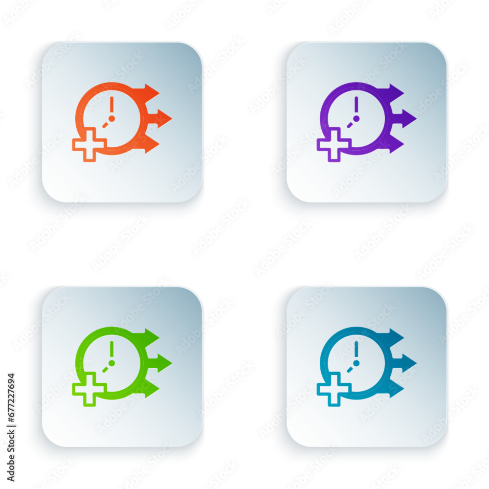 Poster color clock icon isolated on white background. time symbol. set colorful icons in square buttons. ve