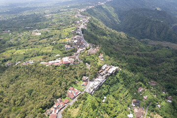 Aerial view of Batur caldera rim. Central Batur, Bali, Indonesia.