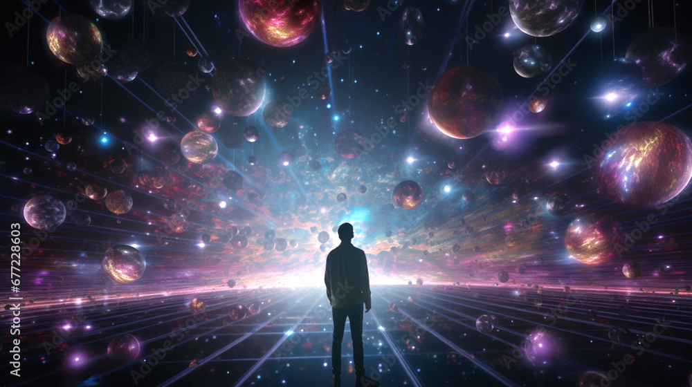 Poster abstract futuristic space world background with symbolic shapes. textures inspired by science fictio