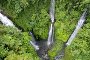 Fotobehang Aerial view of Fiji Waterfall Lemukih. Bali, Indonesia. © Kirill