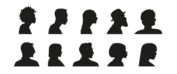 Portrait silhouette side view profile picture. Human man and woman vector person user avatar