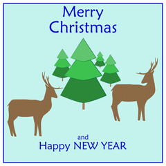 New Year picture with deer, tree, congratulations