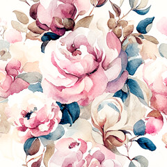 Seamless pattern with watercolor peonies. Handmade.