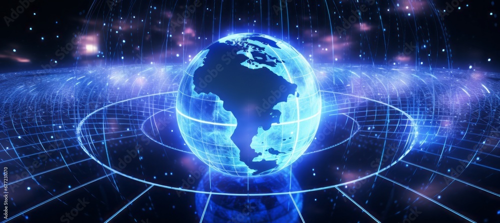 Leinwandbilder A Network Globe Interconnects All Cities Through an Innovative Global Network of IoT, Paving the Way for Smart and Interconnected Urban Environments Worldwide