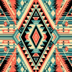 Poster Abstract ethnic ikat geometric seamless pattern. repeating backdrop. © MaskaRad