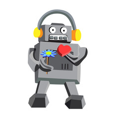 funny robot holding a flower
