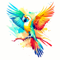 Beautiful parrot with colorful wings. Hand drawn