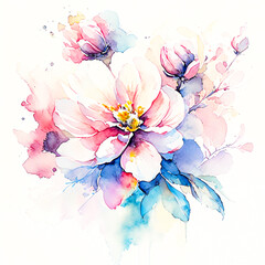 Watercolor illustration of peony flowers. Hand drawn floral background.