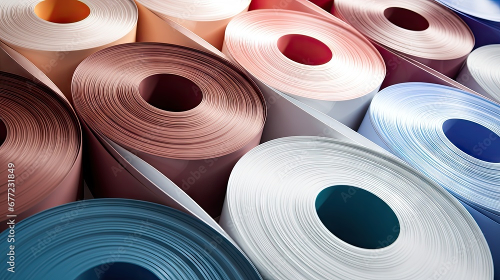 Poster a group of rolled up rolls of different colors and sizes of rolls of different colors and sizes of r