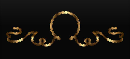 Movie film gold stripe frame. Lion empty Hollywood poster. Cinema retro intro banner template © Богдан Скрипник