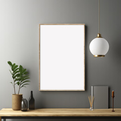 Oak Poster Frame on dark grey wall, home interior mockup
