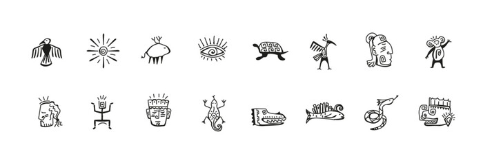 Fototapeta premium Native american aztec icon drawings. African tribal hand drawn symbols vector