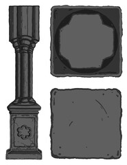 Gothic pillar stylized drawing. Architectural stone column; european medieval cathedral/church pier/pole illustration; with top and bottom view