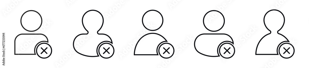 Poster black user silhouette with cross line icon. deleted or blocked web user interface with vector offlin
