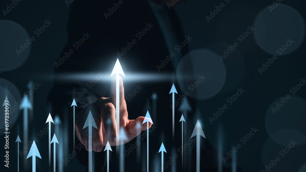 Aufkleber hand pointing growth arrow success business target background of up icon direction development graph