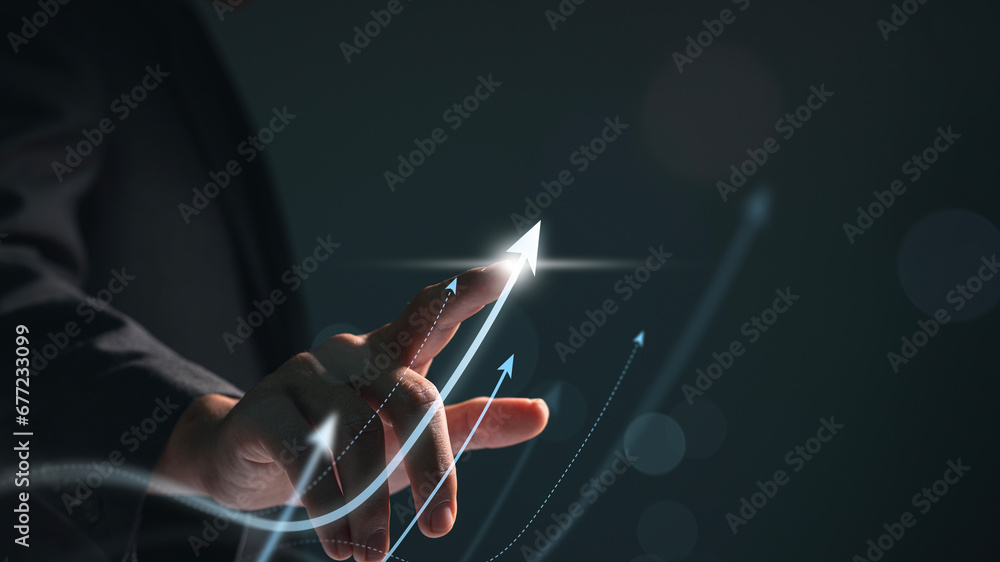 Aufkleber hand pointing growth arrow success business target background of up icon direction development graph
