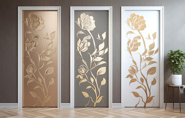 flower floral wall art decor, gold painting design, Generative Ai