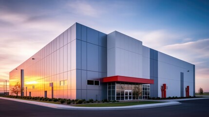 Fototapeta na wymiar Modern sleek warehouse office building facility exterior architecture 