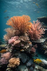 Fototapeta na wymiar Amazing underwater world with coral reefs, color fish in the sea. Ecosystem, ocean, nature, flora and fauna concepts